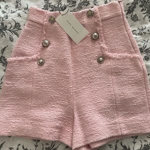Zara rare pink tweed shorts with silver buttons